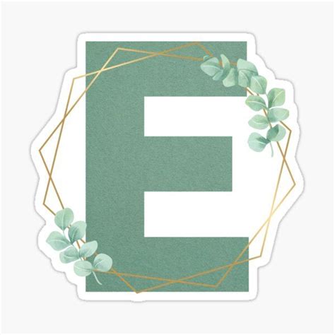 The Letter E Sage Green Textured Lettering With Gold Embellishment Sticker By Baeyoncemd In 2021