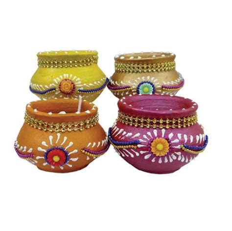 24 Pcs Fancy Matka Shaped Clay Diyas For Diwali Decoration W Wax