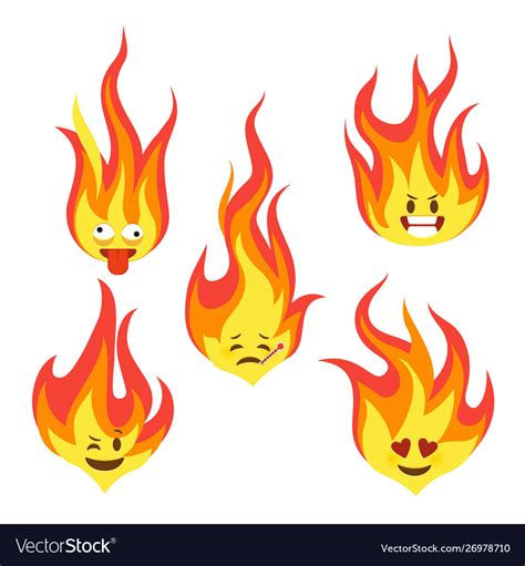 Fire Character Icons Hot Flame Cute Emoji Vector Image