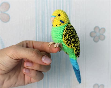 Green Yellow Budgie Crochet Plush Toy Parrot Stuffed Animal Etsy