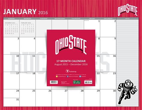 2016 Ohio State University 17 Month Desk Blotter Calendar By Ohio State