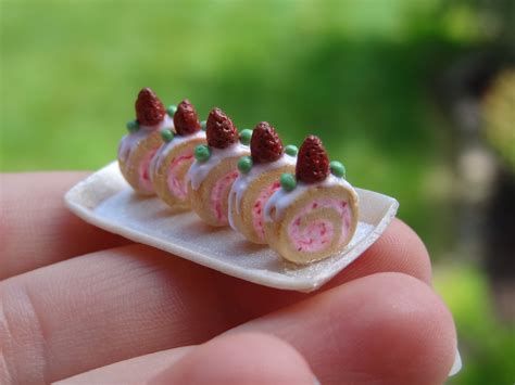 Miniature Polymer Clay Strawberry Cake Roll Slices Mini Clay Etsy Uk