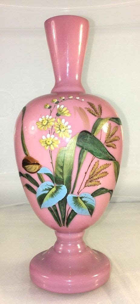 Victorian Antique Pink Cased Enamel Glass Vase Antique Pink Glass Vase Vase