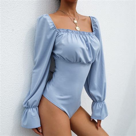 Sexy Night Club Backless Square Collar Lace Up Bodysuits Women 2019 New Flare Sleeve Bodysuit