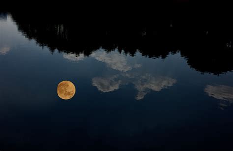 La Luna Llena Reflejada En La Superficie Del Lago Foto De Stock Y Más