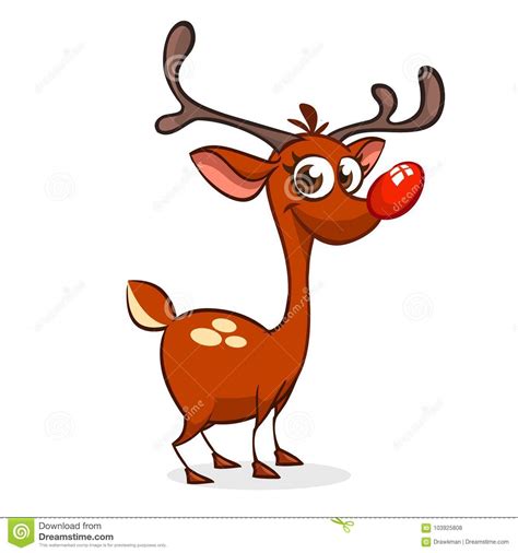 Funny Cartoon Red Nose Reindeer Rudolph Character Christmas Vector