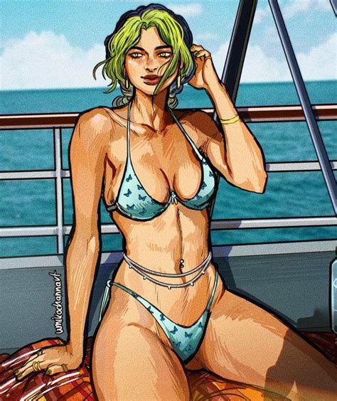 rule 34 1girls 2d 2d artwork ass visible through thighs bikini boat female female only green