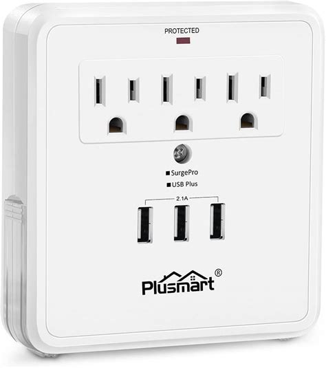 Multi Outlet Wall Mount Adapter Surge Protector With 3 Usb Charging