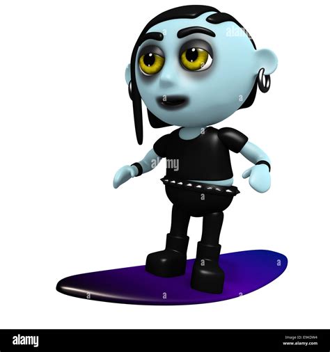 3d Render Of A Punk Goth Riding A Surfboard Stock Photo Alamy