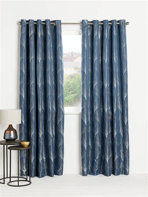 John Lewis Deco Fan Pair Lined Eyelet Curtains Navy Curtains Navy