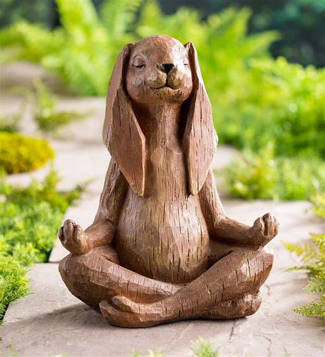 Yoga Pose Rabbit Resin Garden Statue With Look Of Carved Wood Wind