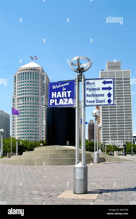 The Hart Plaza Signpost In Detroit Michigan Mi Stock Photo Alamy