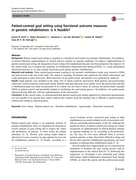 Pdf Patient Centred Goal Setting Using Functional Outcome Measures In