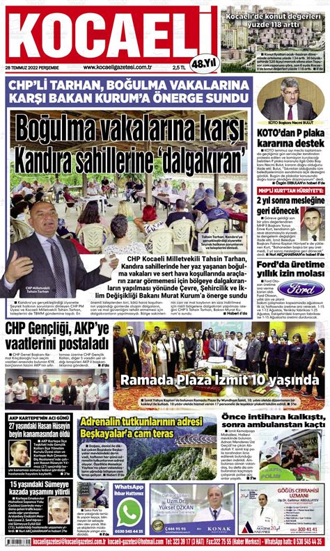 28 Temmuz 2022 tarihli Kocaeli Gazete Manşetleri