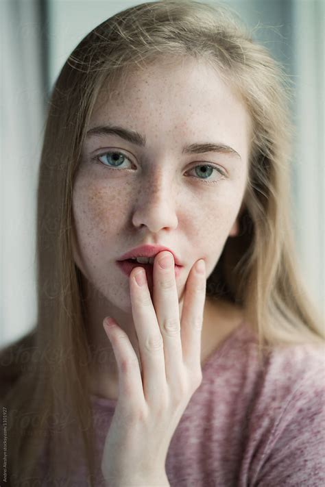 Portrait Of A Beautiful Girl With Freckles By Stocksy Contributor
