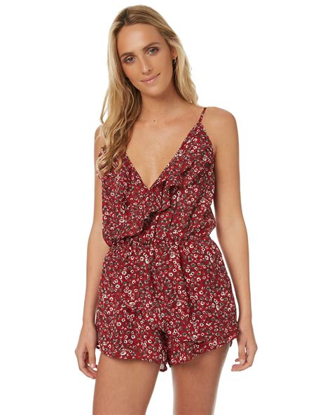 Reverse Womens Foxy Ruffle Playsuit Red Floral Surfstitch