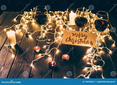 red wine and merry christmas card stock image image of fairylights festive 106260821