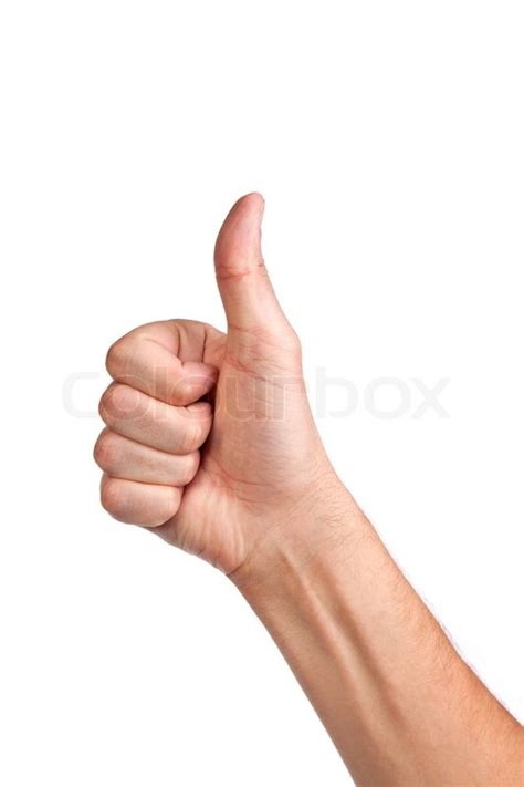 Male Hand Showing Thumbs Up Sign Isolated On White Stock Photo