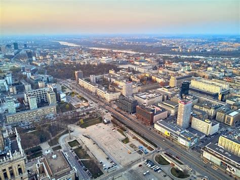Warsaw Poland April 07 2019 Beautiful Panoramic Aerial Drone View To The Center Of Warsaw