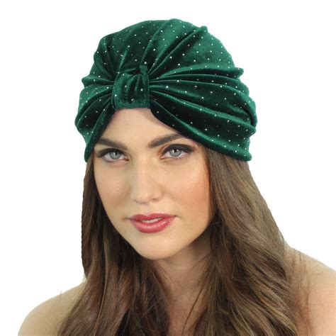 Emerald Green Velvet Studded Full Turban Headband Ear By Shopkp Turban
