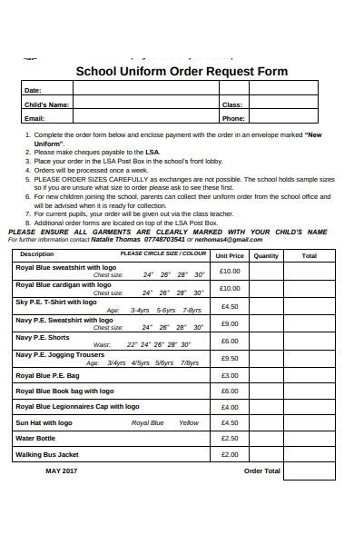Free 22 Uniform Order Forms In Pdf Ms Word Xls