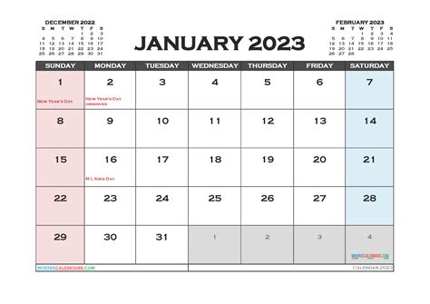 Free Printable January 2023 Calendar 12 Templates Free Printable