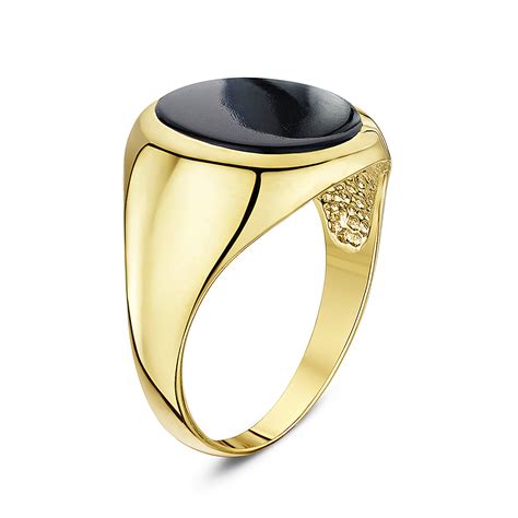 Mens 9 Ct Yellow Gold Oval Shape Onyx Stone Signet Ring Mens Signet