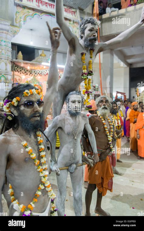Naga Sadhus With Penis Around Stick Shivratri Bhavnath Mela Stock