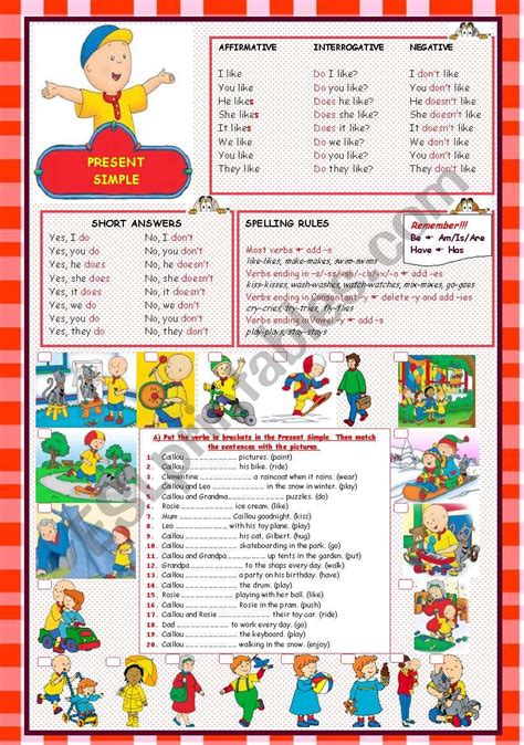 TENSES PRESENT SIMPLE WITH CAILLOU ESL Worksheet By Knds