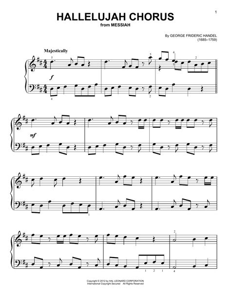 Hallelujah Chorus Sheet Music George Frideric Handel Easy Piano
