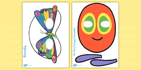 Lesson ideas, printables, bulletin boards, poems, and much more for your literature unit! FREE! - Butterfly Mask Template - The Very Hungry Caterpillar