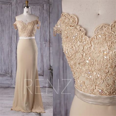 2016 Beige Chiffon Bridesmaid Dress Long V Neck Lace Wedding Dress