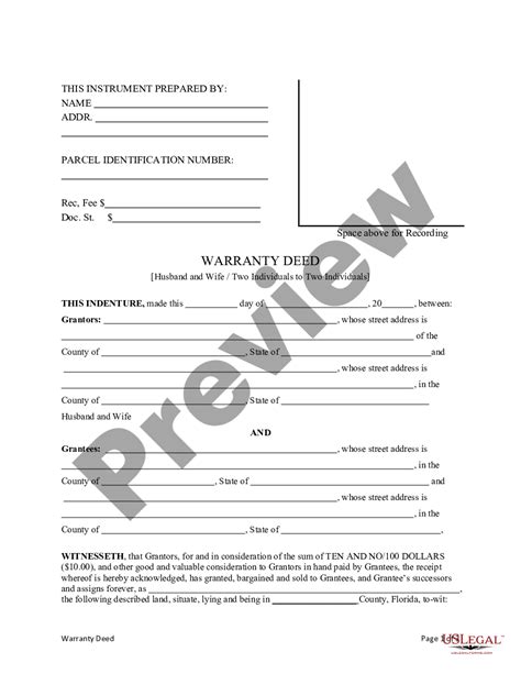 Florida Warranty Deed Husband And Wife Or Two Individuals To Two