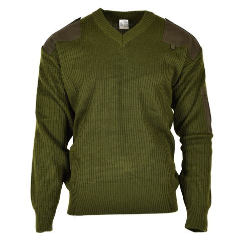 Original Italian Army Pullover Commando Jumper Green Wool V Neck
