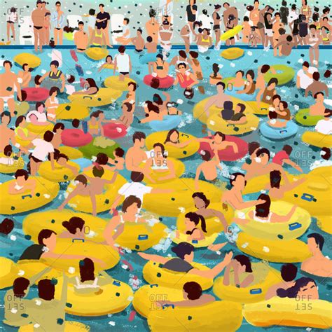 Swimming Pool Full Of People Using Inner Tubes Stock Photo Offset