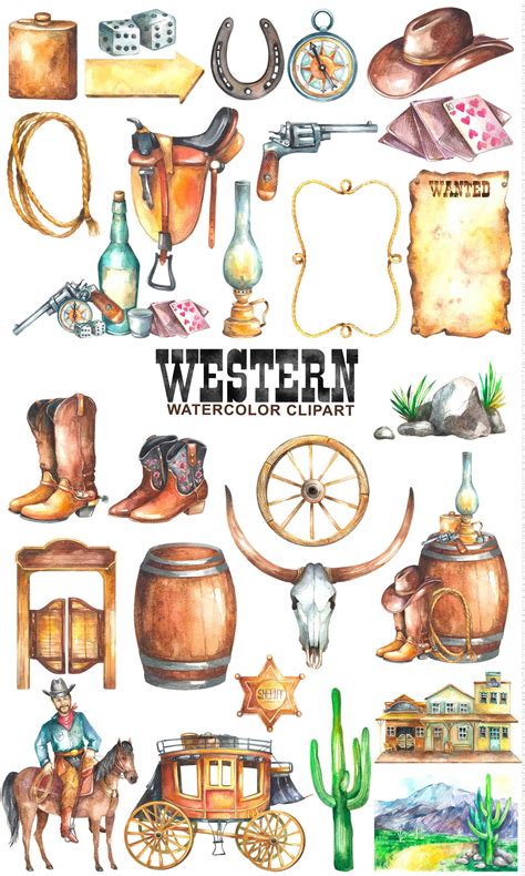 Watercolor Western Clipart Cowboy Clipart Wild West Clipart Etsy Fall