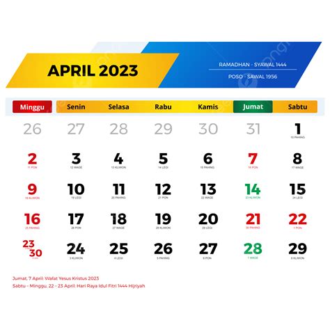 Gambar Kalender April 2023 Lengkap Dengan Tanggal Merah Cuti Bersama