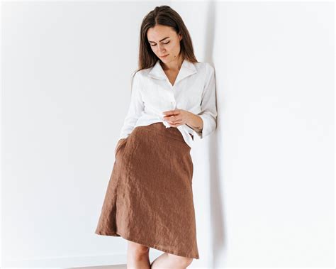 Linen Skirt Wrap Skirt With Deep Side Pockets Summer Skirt A Line
