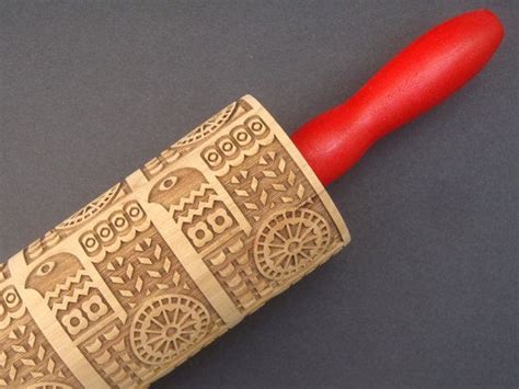 Wooden Embossing Rolling Pin Scandinavian By Bezalelartshop（画像あり）