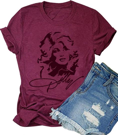 Womens Dolly Funny Graphic T Shirts Vintage Country Music Concert Tees