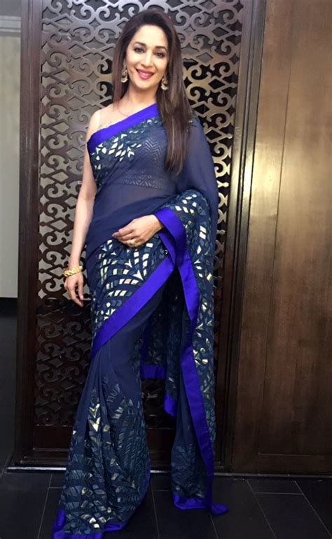 Bollywood Style Madhuri Dixit Deep Blue Colour Georgette Saree