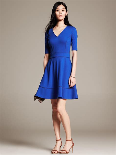 Banana Republic Piped Ponte Fit And Flare Dress In Blue Deep Royal Lyst