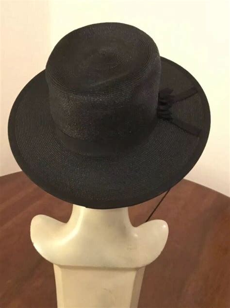 Vintage Wide Brim Black Straw Hat Gem