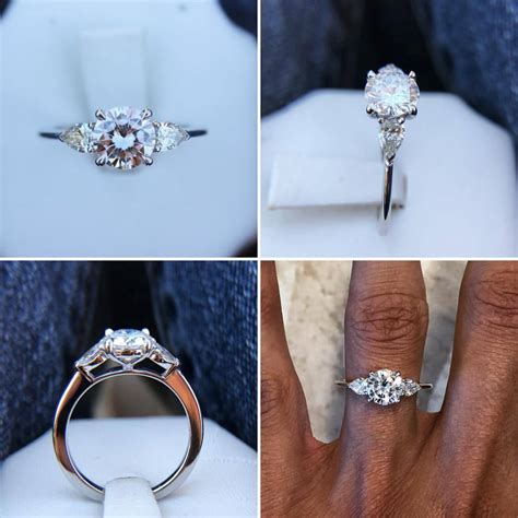 180ct Brilliant Round Diamond Side Pear Stone Engagement Wedding Ring