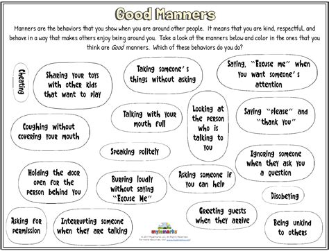 Printable Worksheet Good Manners Worksheet