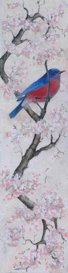 Blue Bird In Cherry Blossoms 2 Painting By Sandy Clift