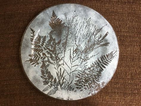 Edwin Walter 15 Sgned Mid Century Fused Art Glass Platter Frosted Fern Etsy