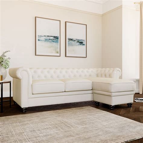 Hampton Chesterfield L Shape Corner Sofa Ivory Classic Faux Leather Only £79999 Furniture