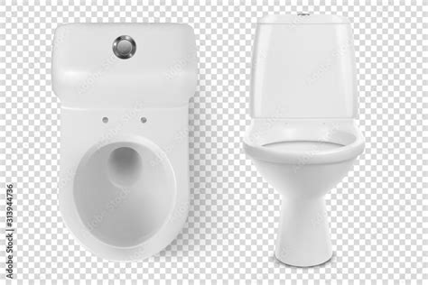 Vector 3d Realistic White Ceramic Toilet Icon Set Closeup Isolated On