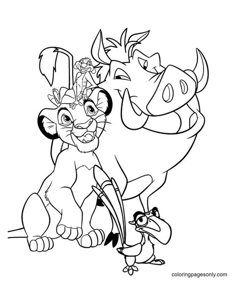 Simba Timon Pumbaa And Zazu Coloring Page Free Printable Coloring Pages